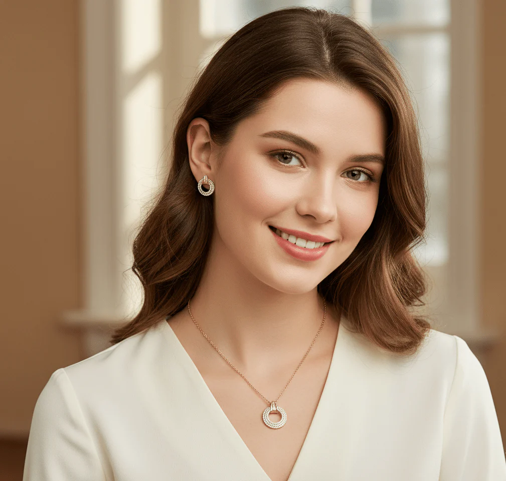 Elegant Halo Round Pendant & Stud Set