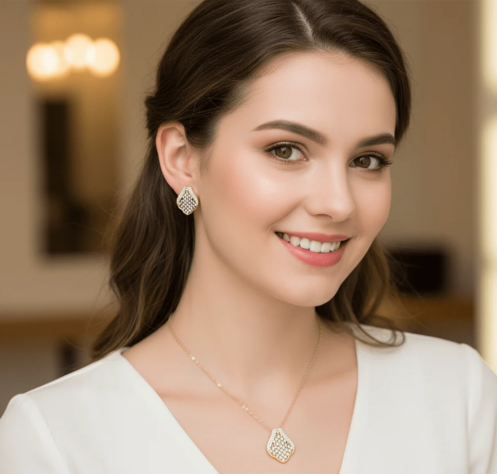 Elegant Halo Round Pendant & Stud Set
